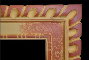 The yellow clay used for the base has a touch of red in it, while the red clay highlights include a touch of yellow. The red clay is carefully dry brushed onto the panel designs and on the outside and inside carves.